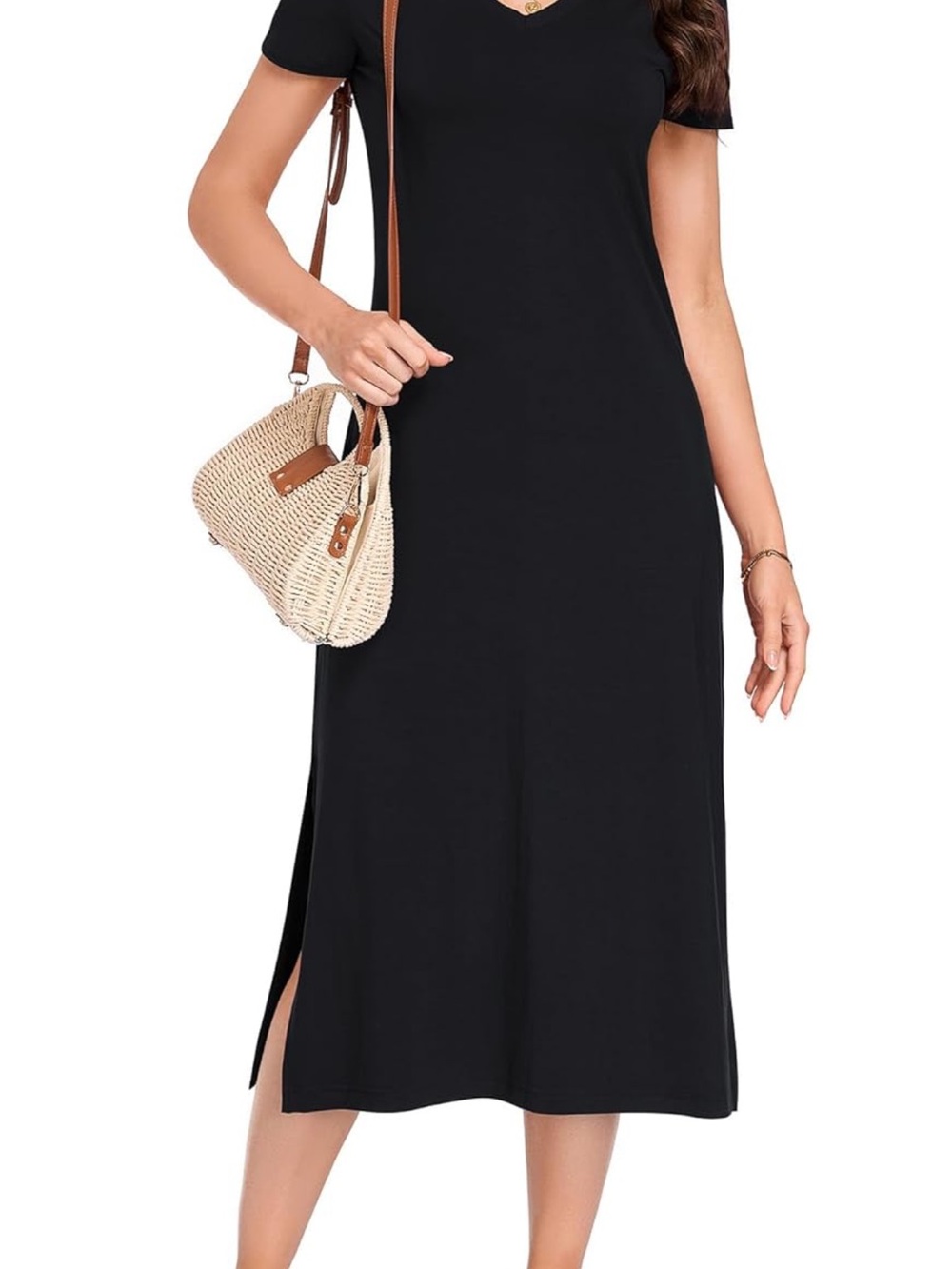 Black Women’s Short Sleeve V-Neck Swim Cover Dress